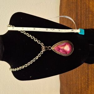 Pink Drzy and Silver Tone Necklace